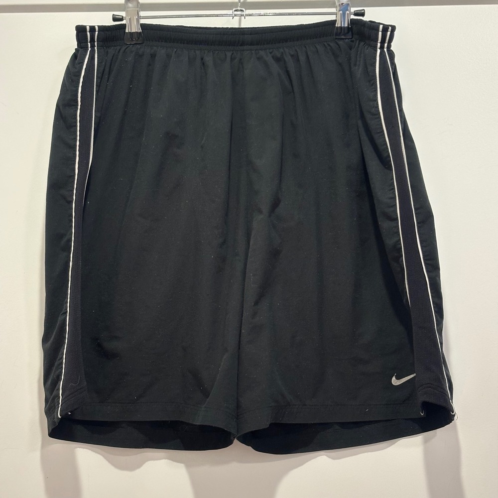 Nike Dri-FIT Mens Running‎ Shorts Black White Piping Rear Zip Pocket Large